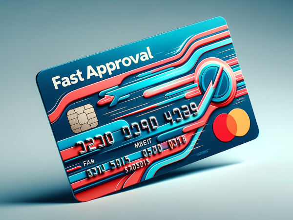 angled view of a fast approval credit card on a solid background